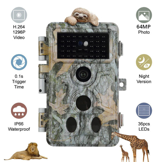 5-Pack Stealthy Camo Trail Observing & Game Deer Cameras HD 64MP 1296P Video 0.1s Trigger Time Motion Activated Waterproof No Glow Night Vision | A262 Driftwood Bark