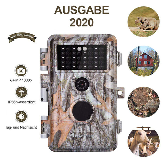 2-Pack 64MP 1296P Video Game Trail Deer Cameras for Observing & Home Security Night Vision Motion Activated Waterproof Invisible Infrared Time Lapse | A252 Driftwood Bark