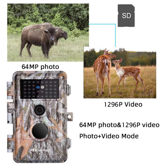 Game & Deer Observing Trail Camera 64MP Photo 1296P Video No Glow Night Vision Motion Activated IP66 Waterproof Photo & Video Model | A252 Driftwood Bark