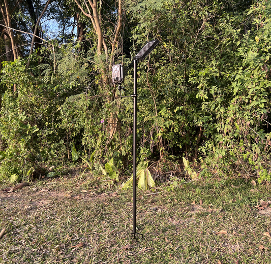 4.7 Ft Trail Camera Stake for 2 Devices, Heavy Duty Game Cam Mounting Post with 360° Rotatable 1/4" Ball Head Mount Stand