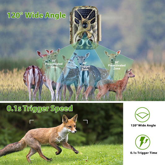 Game & Trail Wildlife Camera 64MP Photo 4K Video 100ft Night Vision 0.1s Motion-Activated Trigger IP66 Waterproof for Wildlife Observing & Farm Security | T326 Matte Olive Drab