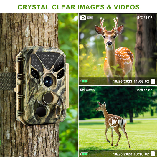 2-Pack Trail & Game Camera 64MP Photo 4K 30fps Video with 100ft Night Vision 0.1s Motion-Activated Trigger IP66 Waterproof for Wildlife Observing & Backyard Security | T326 Matte Olive Drab