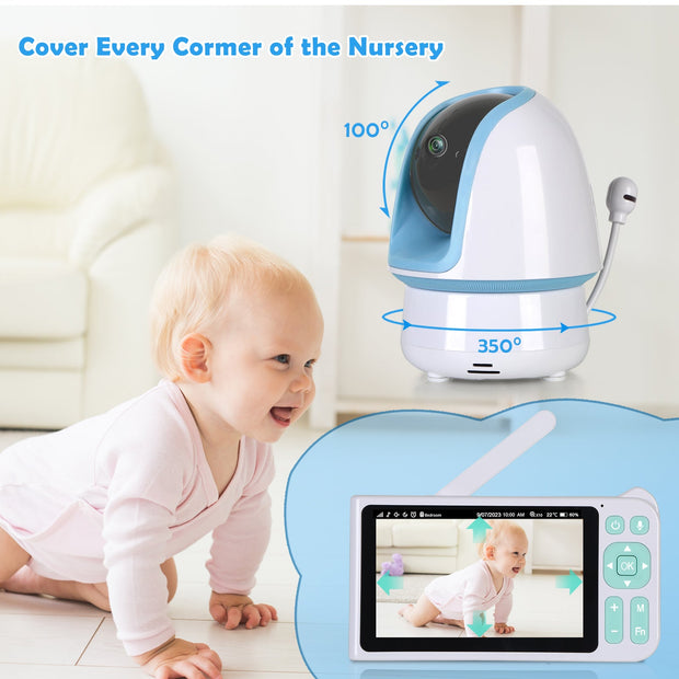 2-Pack 1080p FHD Baby Monitor with 5” Display, 3000ft Range, 2-Way Audio, Night Vision, Lullabies, 5000mAh Battery and Pan Tilt Zoom | B180 Blue