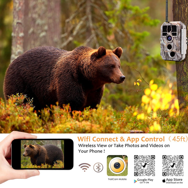 Bluetooth WIFI Trail Cameras 32MP 1296P for Wildlife Observing & Home or Backyard Security Night Vision Motion Activated Waterproof | A280W