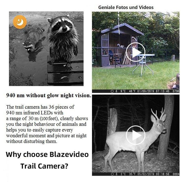 10-Pack Game Trail Deer Wildlife Cameras 24MP MP4 1296P Video 100ft Night Vision Motion Activated 0.1S Trigger Speed Waterproof No Glow Time Lapse