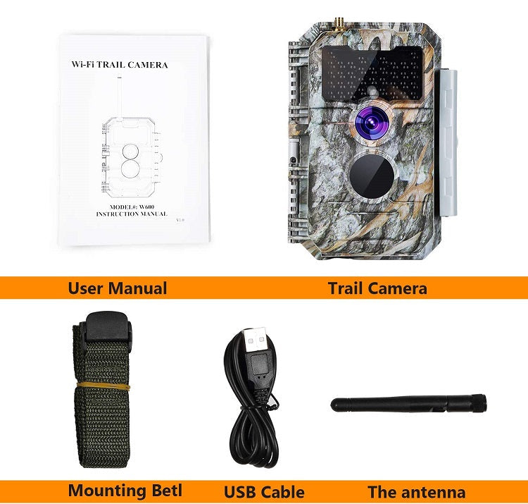 Wireless Bluetooth WiFi 64MP 1296P Game Trail Deer Camera Night Vision Motion Activated Stealthy Camouflage for Wildlife Observing, Home Security | W600 Oak Brown