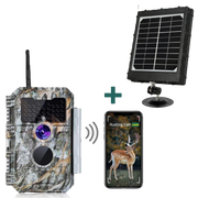 Bundle of Solar Panel and Bluetooth WiFi Trail Camera 32MP 1296P Night Vision No Glow Motion Activated for Wildlife Observing, Home Security | W600