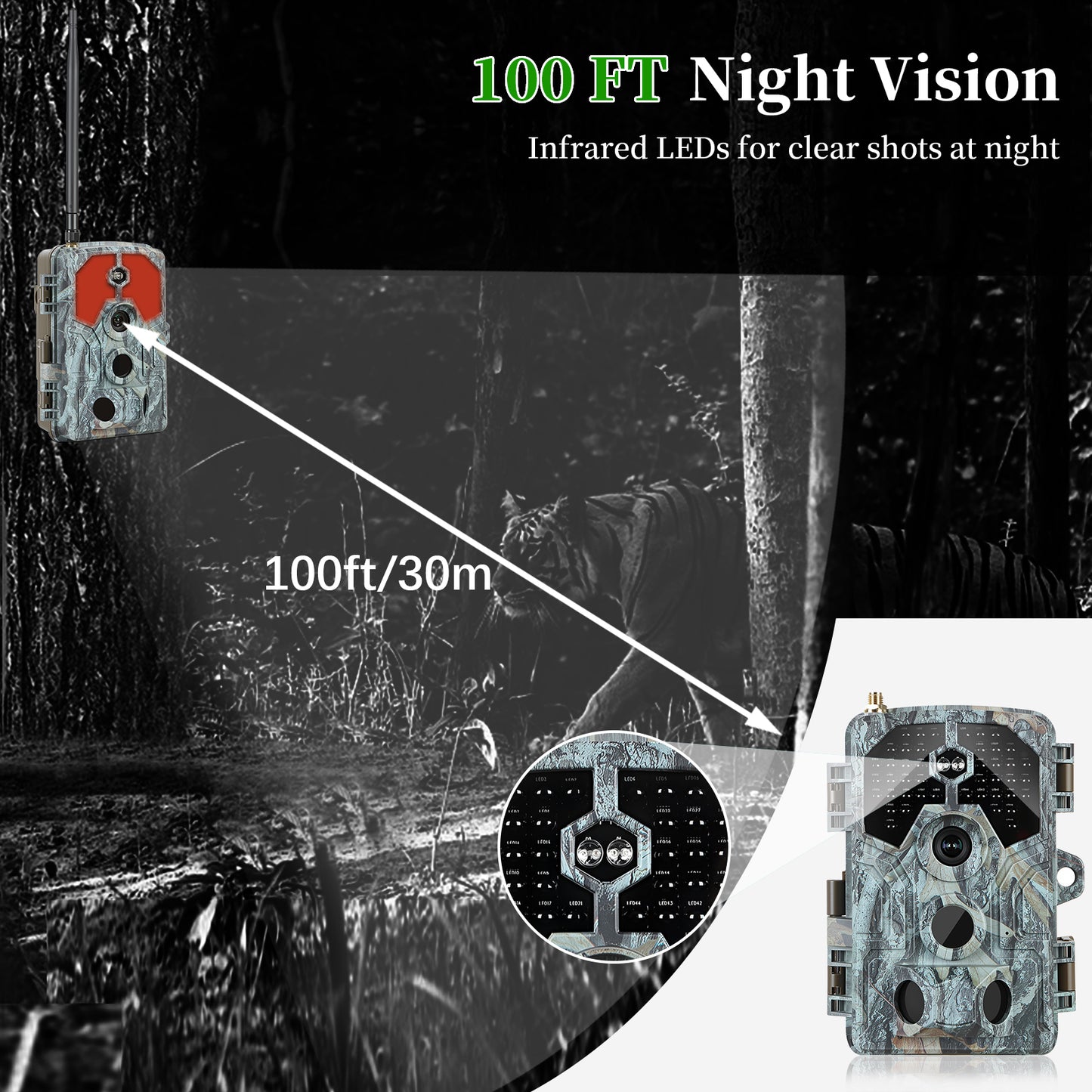 4K WiFi 64MP Trail Camera with 100ft No-Glow Night Vision, 0.1s Trigger Speed Waterproof Game Cam for Wildlife & Backyard Security | A106W Driftwood Bark