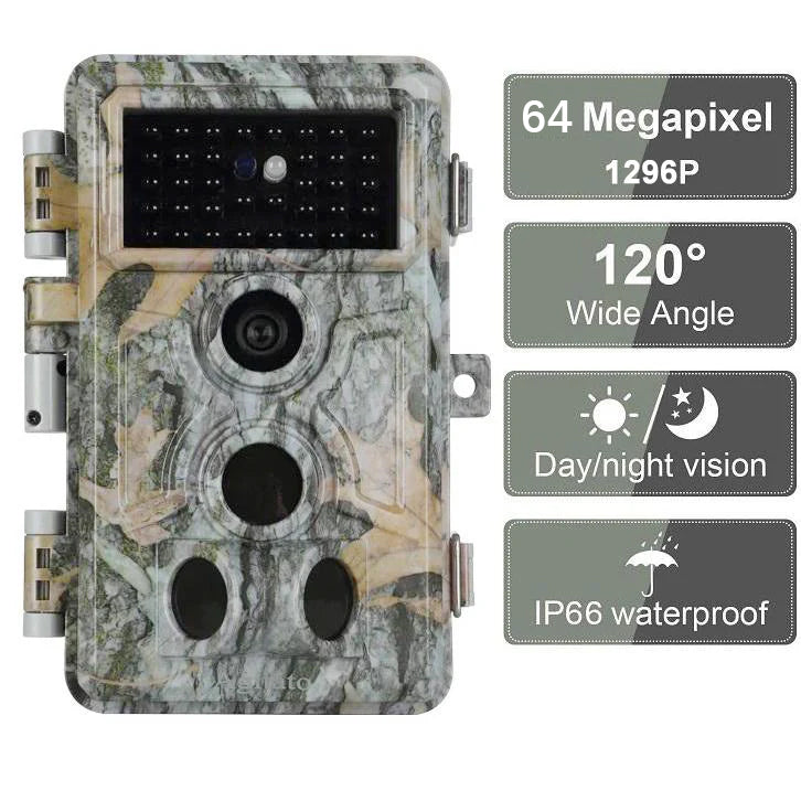 Trail Game Deer Camera Stealthy Camouflage No Glow for Observing 64MP 1296P 0.1S Trigger Time Motion Activated Waterproof Time Lapse Photo& Video | A262 Driftwood Bark