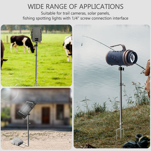 Wildlife camera mount, thick foldable stainless steel mount, 360° adjustable, universal thread connection 1/4''-20 (6 mm) for solar panel, night fishing lights