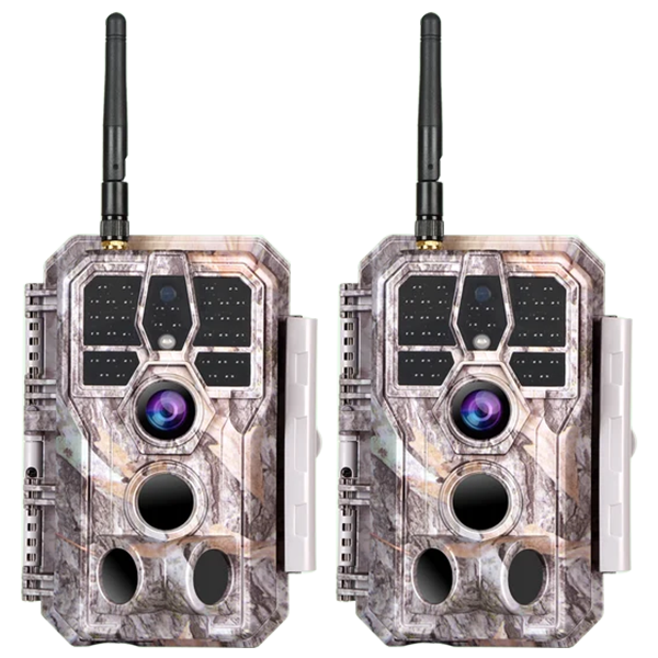 2-Pack Bluetooth WIFI 64MP 1296P Game Trail Cameras for Wildlife Observing & Home Security Night Vision Motion Activated Waterproof | A280W Driftwood Bark