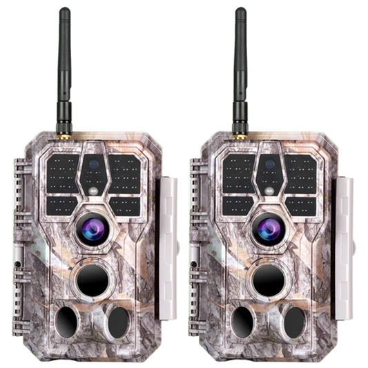 2-Pack Bluetooth WIFI 64MP 1296P Game Trail Cameras for Wildlife Observing & Home Security Night Vision Motion Activated Waterproof | A280W Driftwood Bark