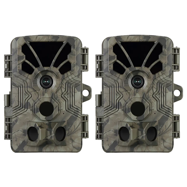 2-Pack Game & Trail Camera 4K Video 64MP Photo with Audio 100ft Night Vision Motion Activated 0.1s Trigger IP66 Waterproof for for Wildlife Observing & Home or Backyard Security | A106 Oak Brown