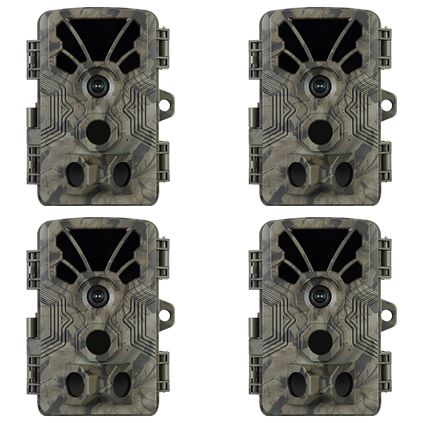 4-Pack Trail Camera 4K Video 64MP Photo with Audio, 100ft Night Vision Motion Activated Game Cam, 0.1s Trigger IP66 Waterproof for Wildlife Monitoring | A106 Oak Brown
