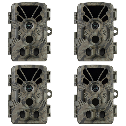 4-Pack Game & Trail Camera 4K Video 64MP Photo with Audio 100ft Night Vision Motion Activated 0.1s Trigger IP66 Waterproof for Hunting and Home Security | A106 Oak Brown