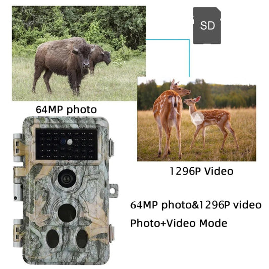 64MP 1296P Trail Game Deer Camera Stealthy Camouflage No Glow for Observing 0.1S Trigger Time Motion Activated Waterproof Time Lapse Photo& Video | A262 Driftwood Bark