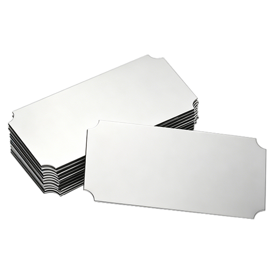 Afuven 12 Pcs Labels of metal, 3 x 1" Engraved Metal Tags for Signs DIY Crafts, Silver Notched Corner
