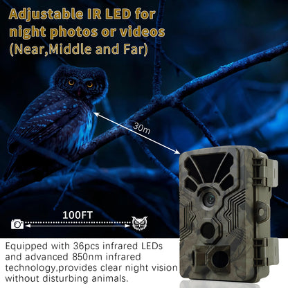 Trail Camera 4K Video 64MP Photo with Audio, 100ft Night Vision Motion Activated Game Cam, 0.1s Trigger IP66 Waterproof for Wildlife Monitoring | A106 Driftwood Bark