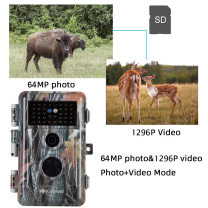 64MP 1296P Video Camouflage Game Trail & Deer Observing Wildlife Camera HD Motion Activated No Glow Night Version IP66 Waterproof | A252 Driftwood Bark