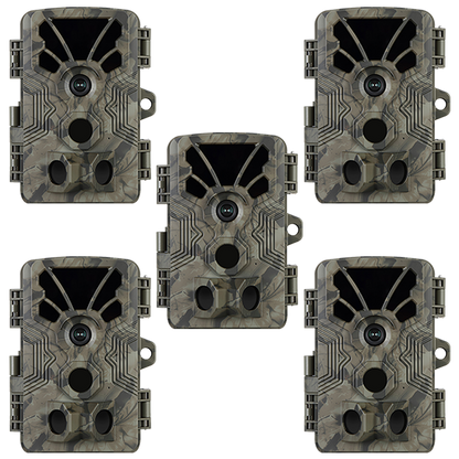 5-Pack Trail Camera 4K Video 64MP Photo with Audio, 100ft Night Vision Motion Activated Game Cam, 0.1s Trigger IP66 Waterproof for Wildlife Monitoring | A106 Oak Brown