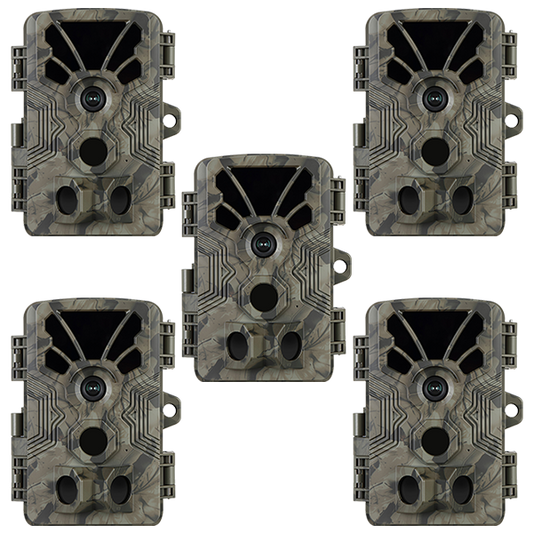 5-Pack Game & Trail Camera 4K Video 64MP Photo with Audio 100ft Night Vision Motion Activated 0.1s Trigger IP66 Waterproof for Wildlife Monitoring | A106 Oak Brown