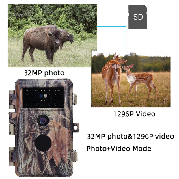 Stealthy Camo Game Trail Deer Observing & Backyard Field Tree Camera 32MP 1296P Night Vision Waterproof Password Protected Photo & Video Mode A252