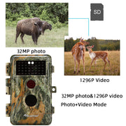 8-Pack Stealthy Camo Trail Wildlife & Backyard Field Cams 32MP 1296P Night Vision Invisible Infrared Motion Activated Waterproof Password Protected