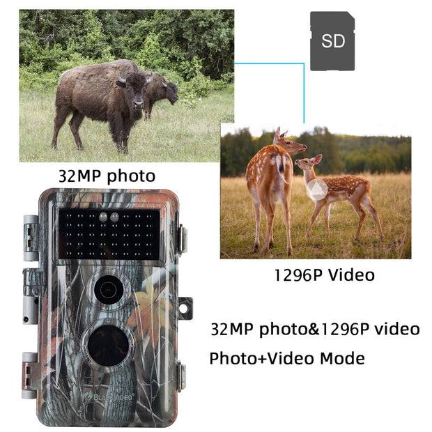 10-Pack Camo Trail Wildlife Game Cameras 32MP 1296P Night Vision Motion Activated Waterproof No Glow Infrared Photo & Video Model