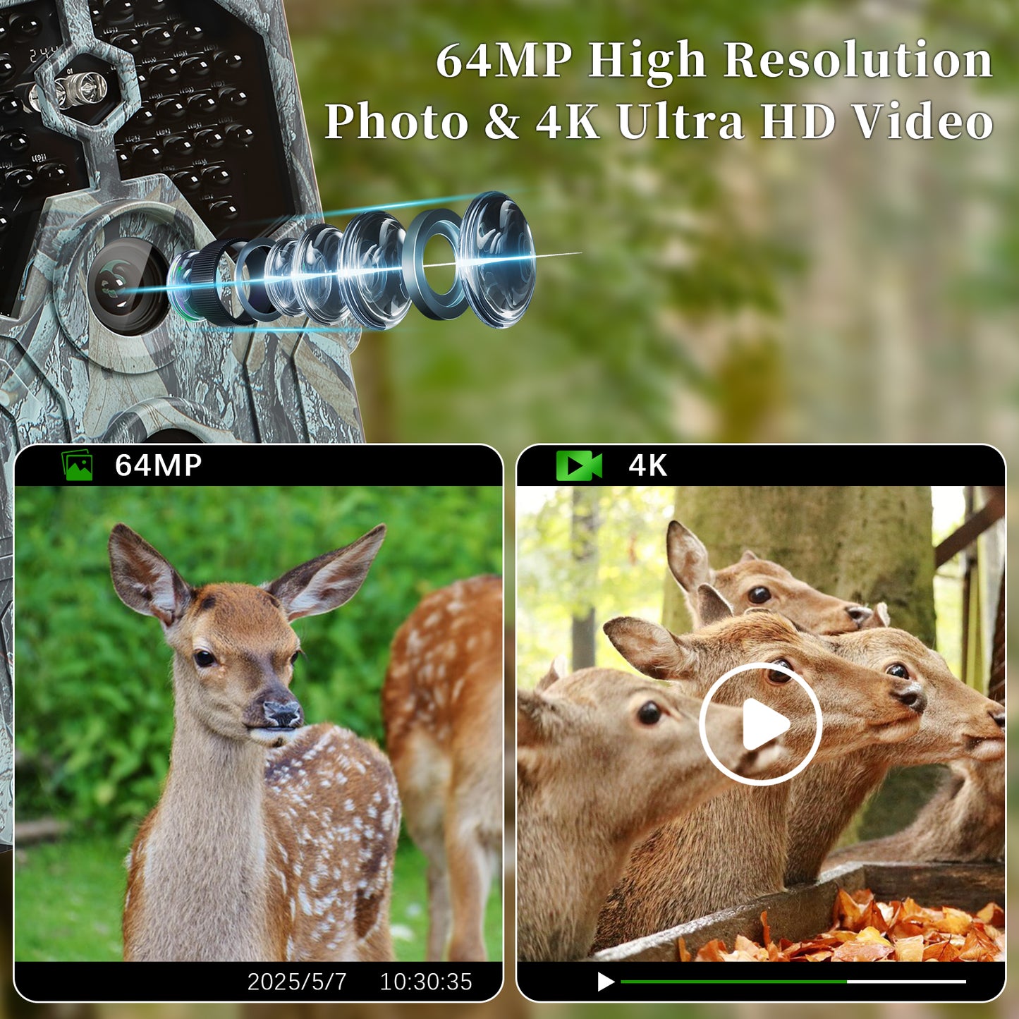 4K WiFi 64MP Trail Camera with 100ft No-Glow Night Vision, 0.1s Trigger Speed Waterproof Game Cam for Wildlife & Backyard Security | A106W Driftwood Bark