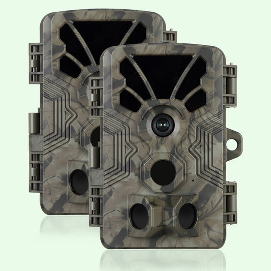 2-Pack 4K Video 64MP Photo Trail Camera with Audio, 100ft Night Vision Motion Activated Game Cam, 0.1s Trigger IP66 Waterproof for Wildlife Monitoring | A106 Driftwood Bark
