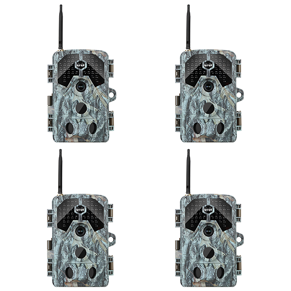 4-Pack WiFi Trail Camera 64MP 4K Video with 100ft No-Glow Night Vision, 0.1s Trigger Speed Waterproof Game Cam for Wildlife & Backyard Security | A106W Driftwood Bark