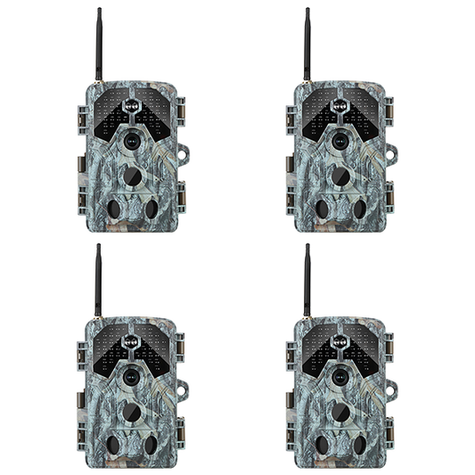 4-Pack WiFi Game & Trail Camera 64MP 4K Video with 100ft No-Glow Waterproof Night Vision 0.1s Trigger Speed  for Hunting and Home Security | A106W Driftwood Bark