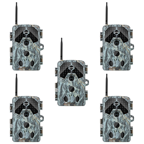 5-Pack WiFi Trail Camera 64MP 4K Video with 100ft No-Glow Night Vision, 0.1s Trigger Speed Waterproof Game Cam for Wildlife & Backyard Security | A106W Driftwood Bark
