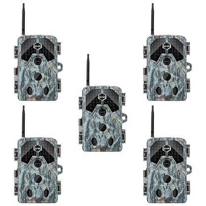 5-Pack WiFi Trail Camera 64MP 4K Video with 100ft No-Glow Night Vision, 0.1s Trigger Speed Waterproof Game Cam for Wildlife & Backyard Security | A106W Driftwood Bark