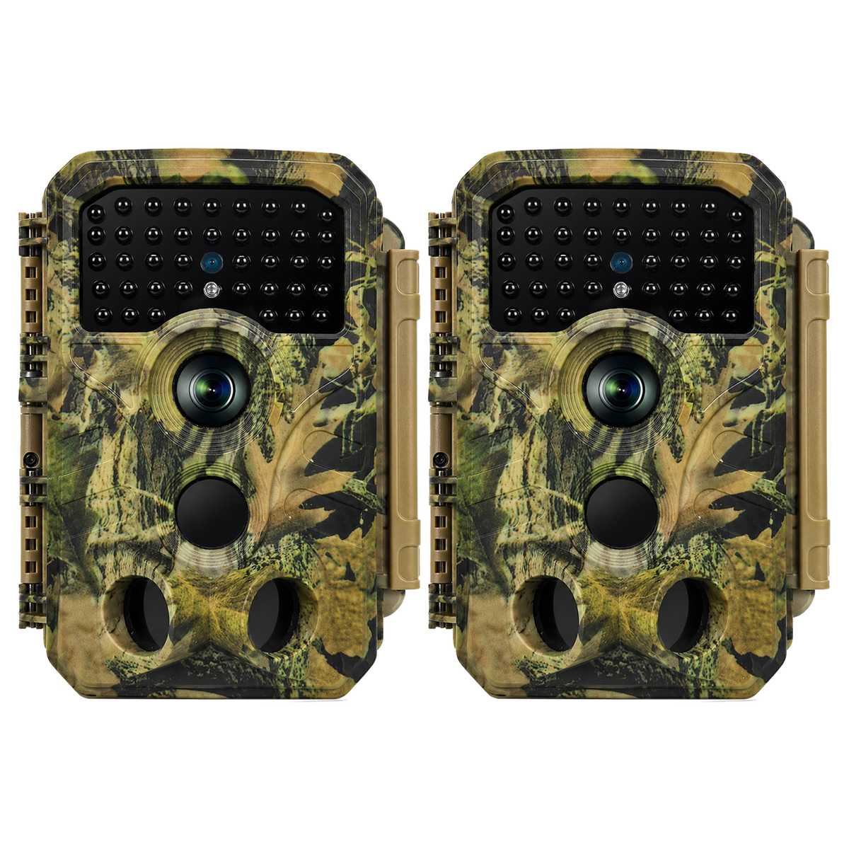 2-Pack Game & Trail Camo Camera 64MP 4K with 100ft Night Vision Motion Activated 0.1S Trigger Speed IP66 Waterproof No Glow for Animal Observation & Wildlife Hunting | T306 Olive Green Camouflage