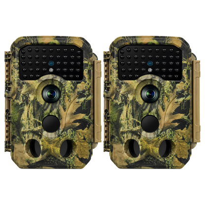 2-Pack Game & Trail Camo Camera 64MP 4K with 100ft Night Vision Motion Activated 0.1S Trigger Speed IP66 Waterproof No Glow for Animal Observation & Wildlife Hunting | T306 Olive Green Camouflage