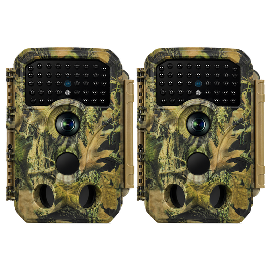 2-Pack Game & Trail Camo Camera 64MP 4K with 100ft Night Vision Motion Activated 0.1S Trigger Speed IP66 Waterproof No Glow for Animal Observation & Wildlife Hunting | T306 Olive Green Camouflage