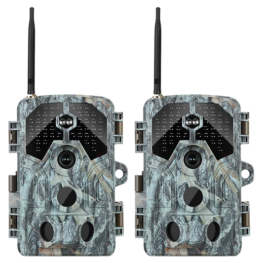 2-Pack 4K WiFi 64MP Trail Camera with 100ft No-Glow Night Vision, 0.1s Trigger Speed Waterproof Game Cam for Wildlife & Backyard Security | A106W Driftwood Bark