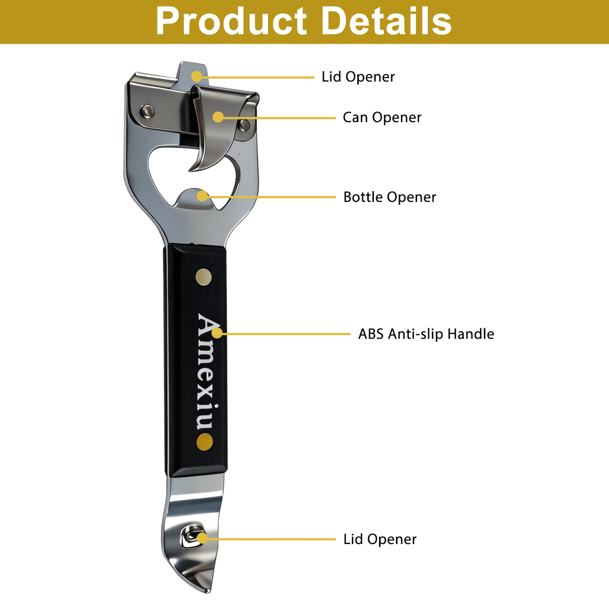 Amexiu Bottle openers, electric and non-electric - Manual Can Opener - Versatile 4-In-1 Can Opener for Kitchen Restaurants and Camping Trips