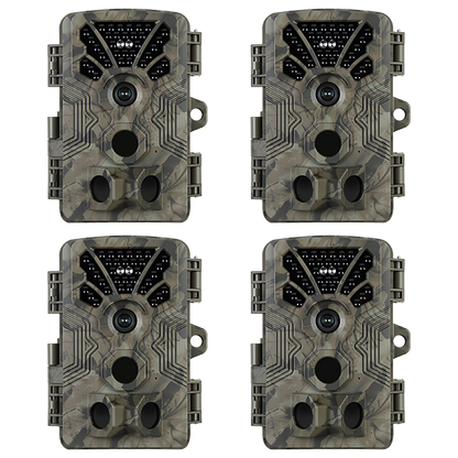 4-Pack Game & Trail Camera 4K Video 64MP Photo with Audio 100ft Night Vision Motion Activated 0.1s Trigger IP66 Waterproof for Hunting and Home Security | A106 Oak Brown