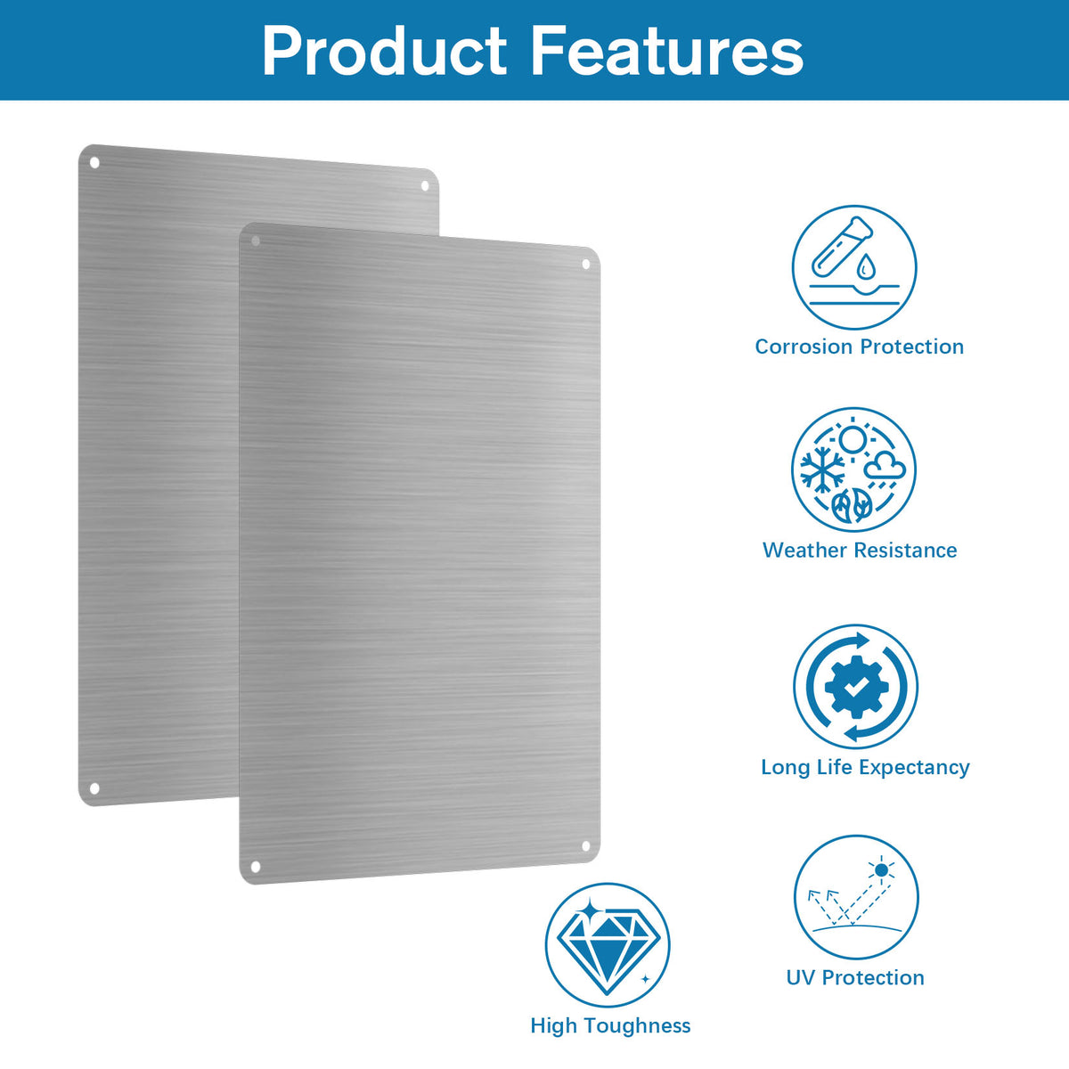 Afuven 5Pcs Signboards of metal Sign, 0.85mm Thick Aluminum Plate with Protective Film, Pre-Drilled Holes for Easy DIY Sign Making, Metal Sheet for Crafting & Industrial Use