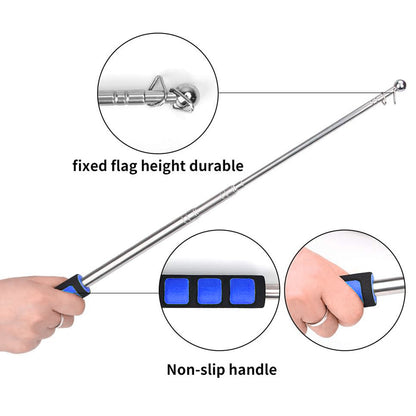 Afuven Hand-held Flagpoles of Metal with Clips, 5 Feet Thick Portable Stainless Steel Telescopic Banner Flag Pole - Tour Guide Flag Pole - Teaching Pointer Stick