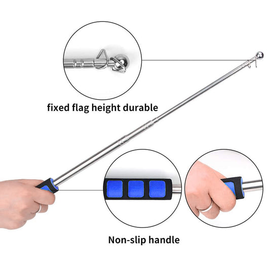 Afuven Hand-held Flagpoles of Metal with Clips, 5 Feet Thick Portable Stainless Steel Telescopic Banner Flag Pole - Tour Guide Flag Pole - Teaching Pointer Stick