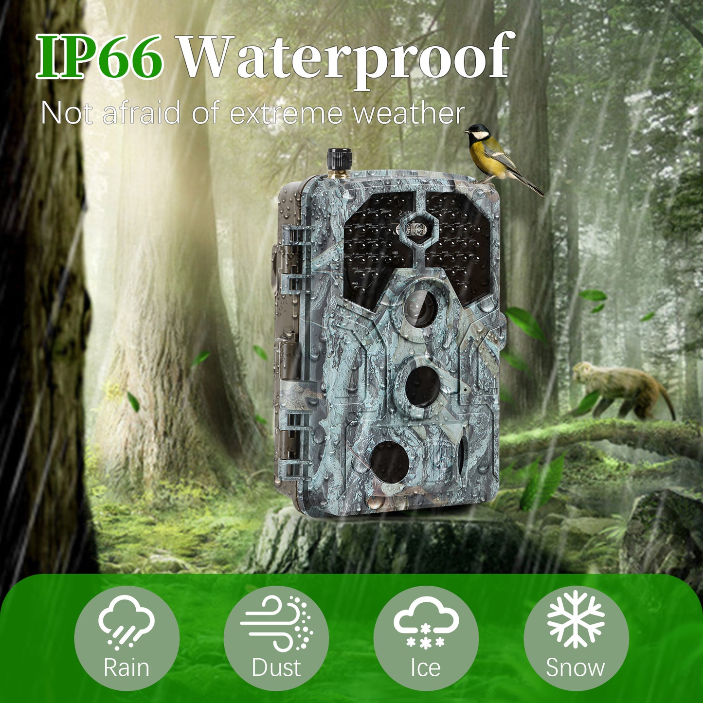 4K WiFi 64MP Trail Camera with 100ft No-Glow Night Vision, 0.1s Trigger Speed Waterproof Game Cam for Wildlife & Backyard Security | A106W Driftwood Bark