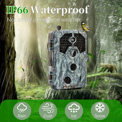 4K WiFi 64MP Trail Camera with 100ft No-Glow Night Vision, 0.1s Trigger Speed Waterproof Game Cam for Wildlife & Backyard Security | A106W Driftwood Bark