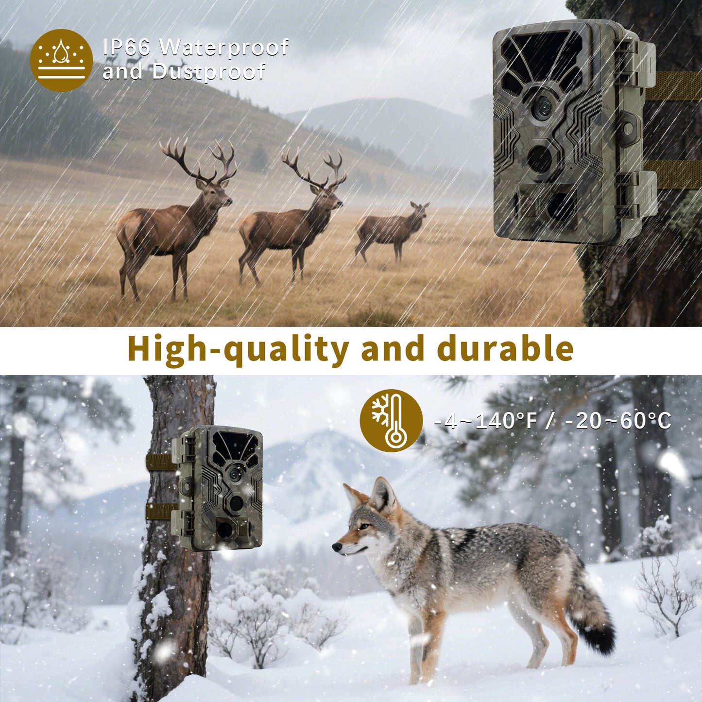 Trail Camera 4K Video 64MP Photo with Audio, 100ft Night Vision Motion Activated Game Cam, 0.1s Trigger IP66 Waterproof for Wildlife Monitoring | A106 Driftwood Bark