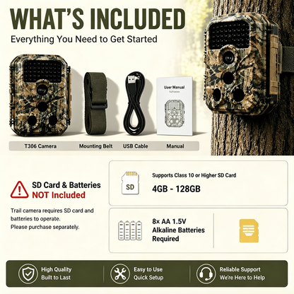 2-Pack Trail & Game Camera 64MP Photo 4K Video 100ft No-Glow Night Vision 0.1s Trigger Speed Waterproof for Wildlife Scouting | T306 Olive Green Camouflage