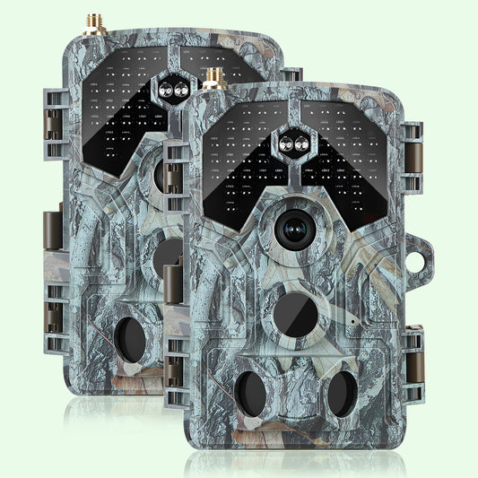 2-Pack 4K WiFi 64MP Trail Camera with 100ft No-Glow Night Vision, 0.1s Trigger Speed Waterproof Game Cam for Wildlife & Backyard Security | A106W Driftwood Bark