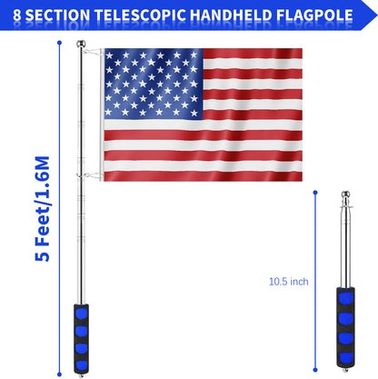 Afuven Hand-held Flagpoles of Metal with Clips, 5 Feet Thick Portable Stainless Steel Telescopic Banner Flag Pole - Tour Guide Flag Pole - Teaching Pointer Stick