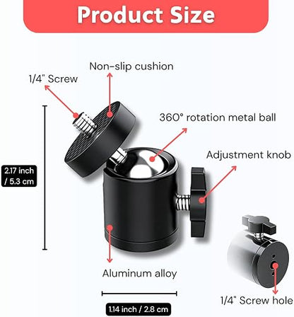 Universal 1/4" Mini Ball Head Screw Tripod Mount, 3 Pack 360 Degree Rotating Panoramic Mount Base Adapter for DSLR Cameras HTC Vive Tripods Monopods Camcorder Light Stan
